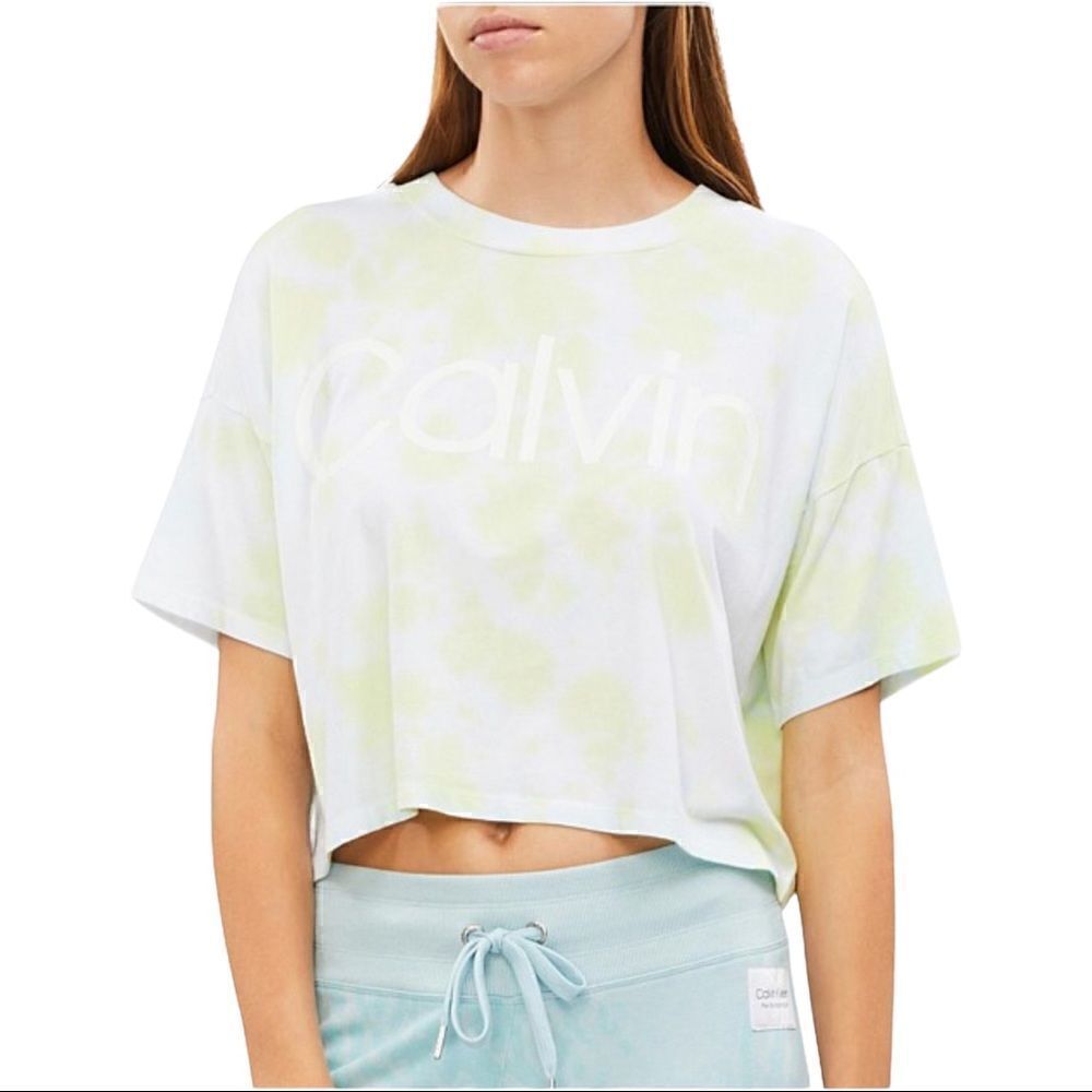 Calvin Klein Women's Lime Zest Tie Dye Cropped T-Shirt Small NWT